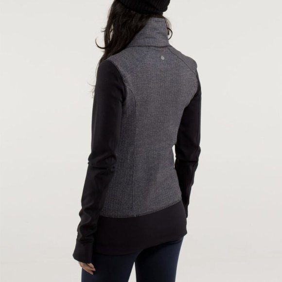 Lululemon Nice Asana Jacket Herringbone Heathered Slate Black Full Zip Luon Sz 6 - Picture 3 of 15